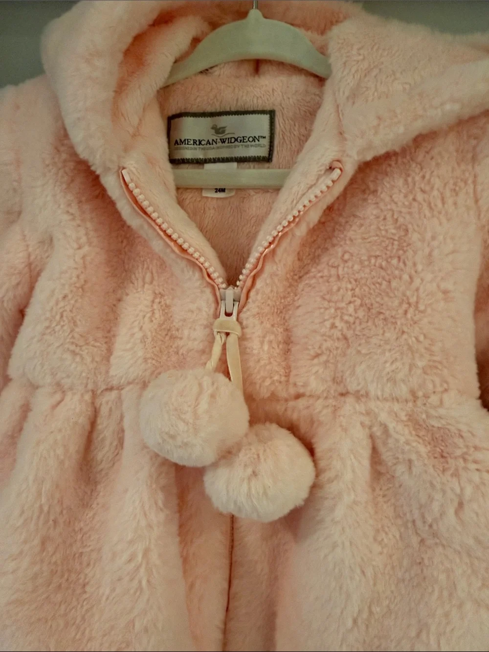 Baby Plush Hooded Pea Coat with Pom-Poms - Pink